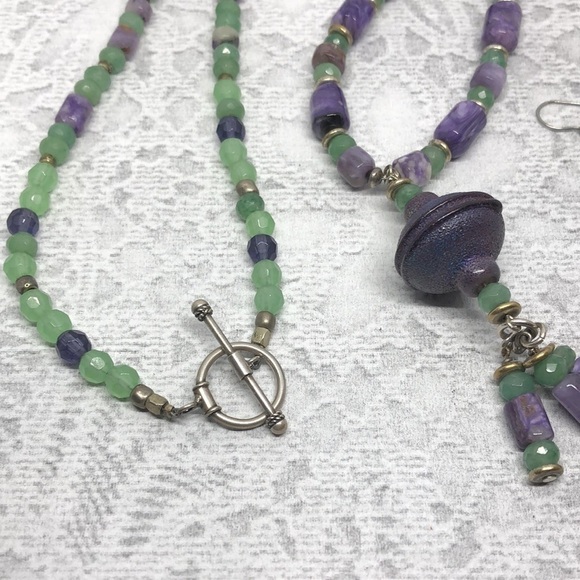 Artisan sterling silver beaded jewelry set necklace and earrings - Picture 5 of 8